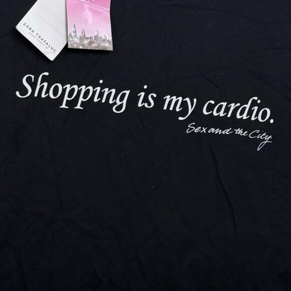 ZARA Tag NEW Shopping is my cardio Sex & the City Graphic T Shirt Crew Top Tee M - Picture 8 of 14